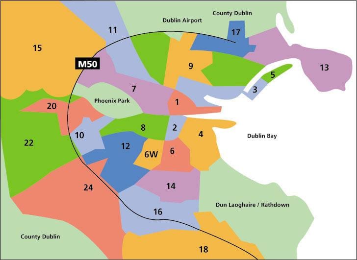 mapa de Dublín àrees