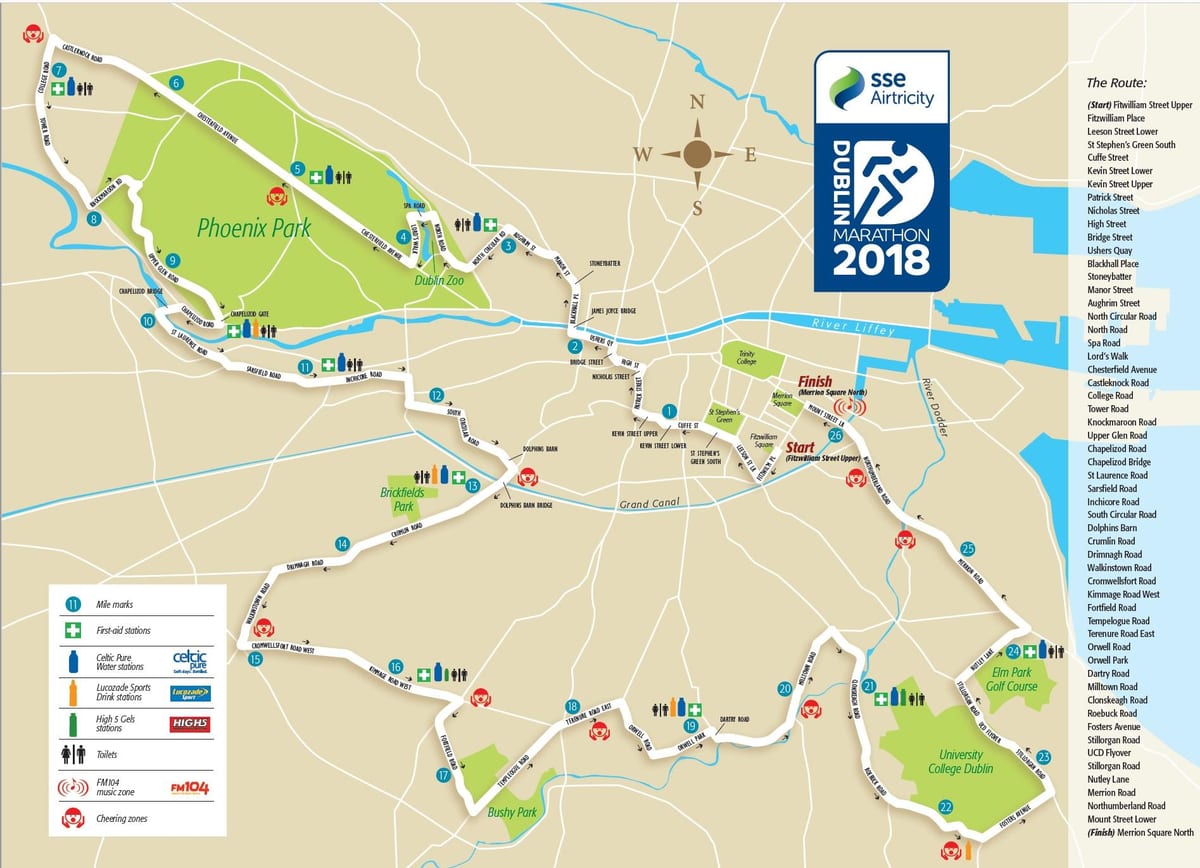 De la ciutat de dublín marató de mapa de rutes