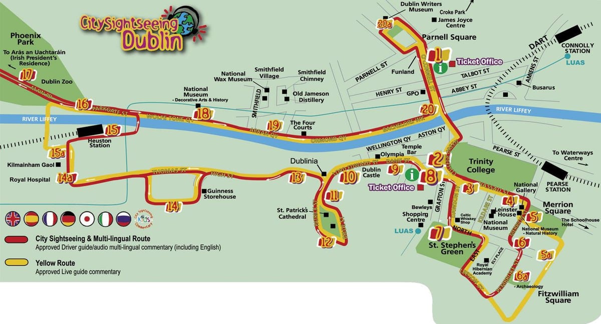 Dublín Hop on hop off mapa de rutes