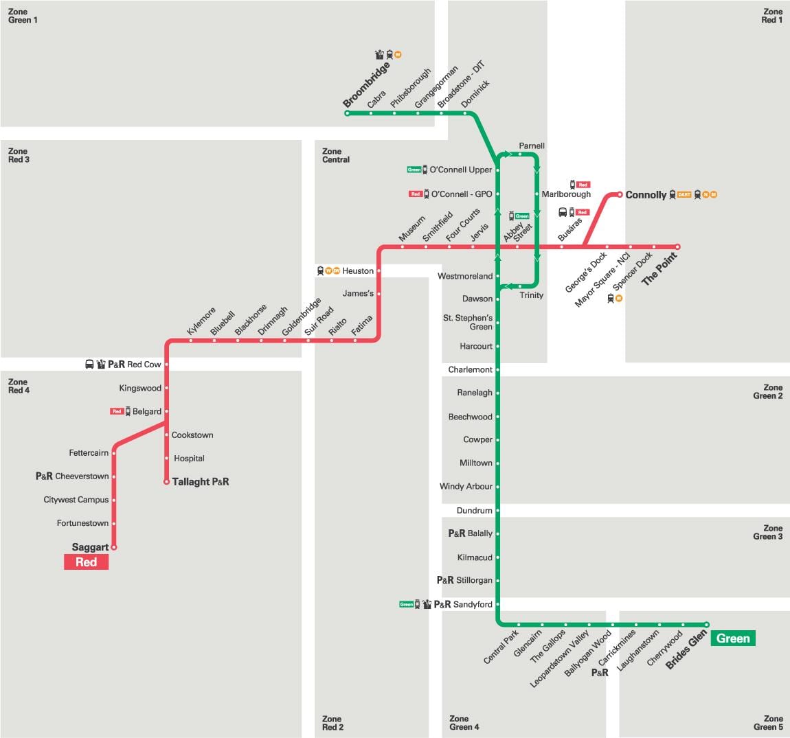 mapa de Luas de la línia verda